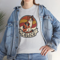 Calico Cat Retro Sunset Graphic T-Shirt - Heavyweight Classic Fit Tee - Unisex White