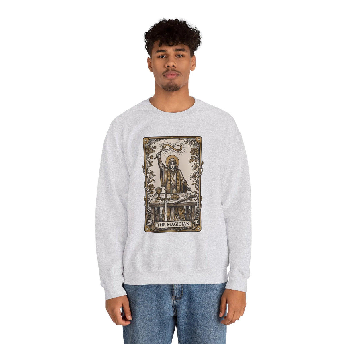 The Magician Tarot Card Sweatshirt - Heavy Blend Fleece Crewneck Pullover - Unisex Warm White