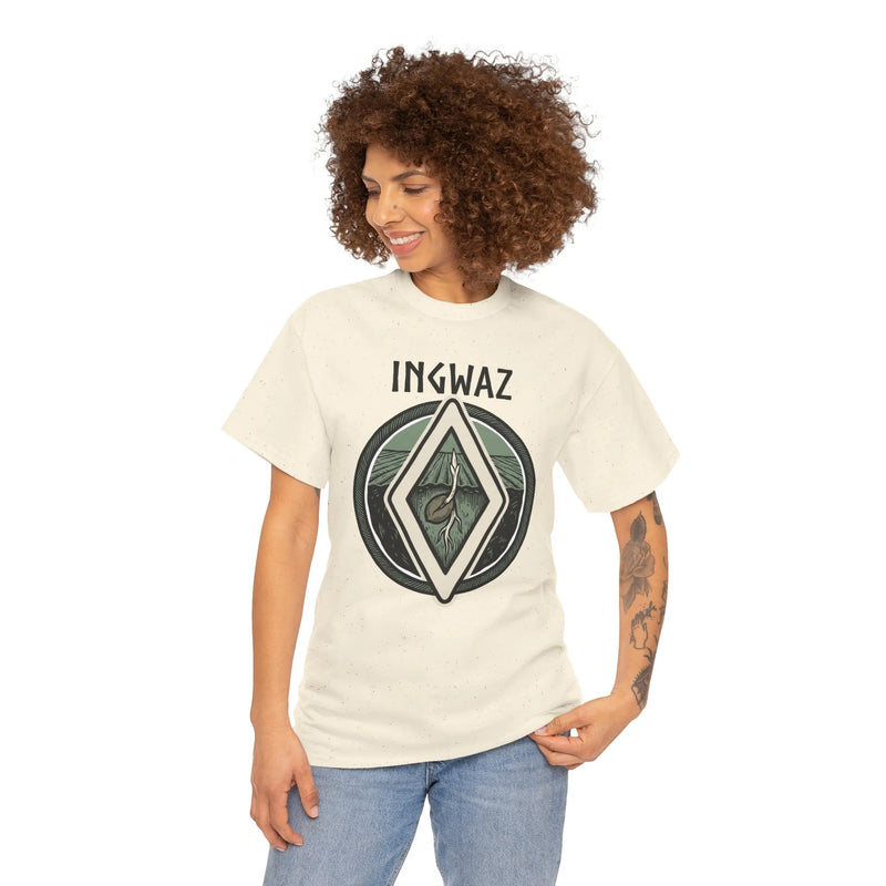 Ingwaz Seed Rune Graphic T-Shirt - Heavy Cotton Classic Fit Tee - Unisex White