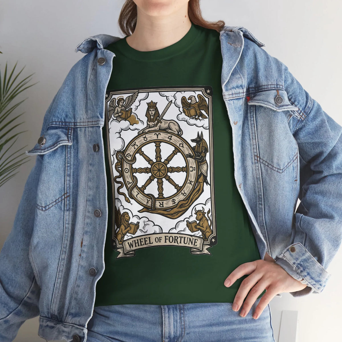 Wheel of Fortune Tarot Graphic T-Shirt - Heavyweight Cotton Classic Fit - Unisex White
