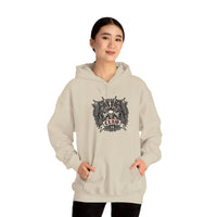 Band Crest Heavy Metal Rocker Cats Hoodie - Heavyweight Cotton Blend Classic Fit - Unisex White