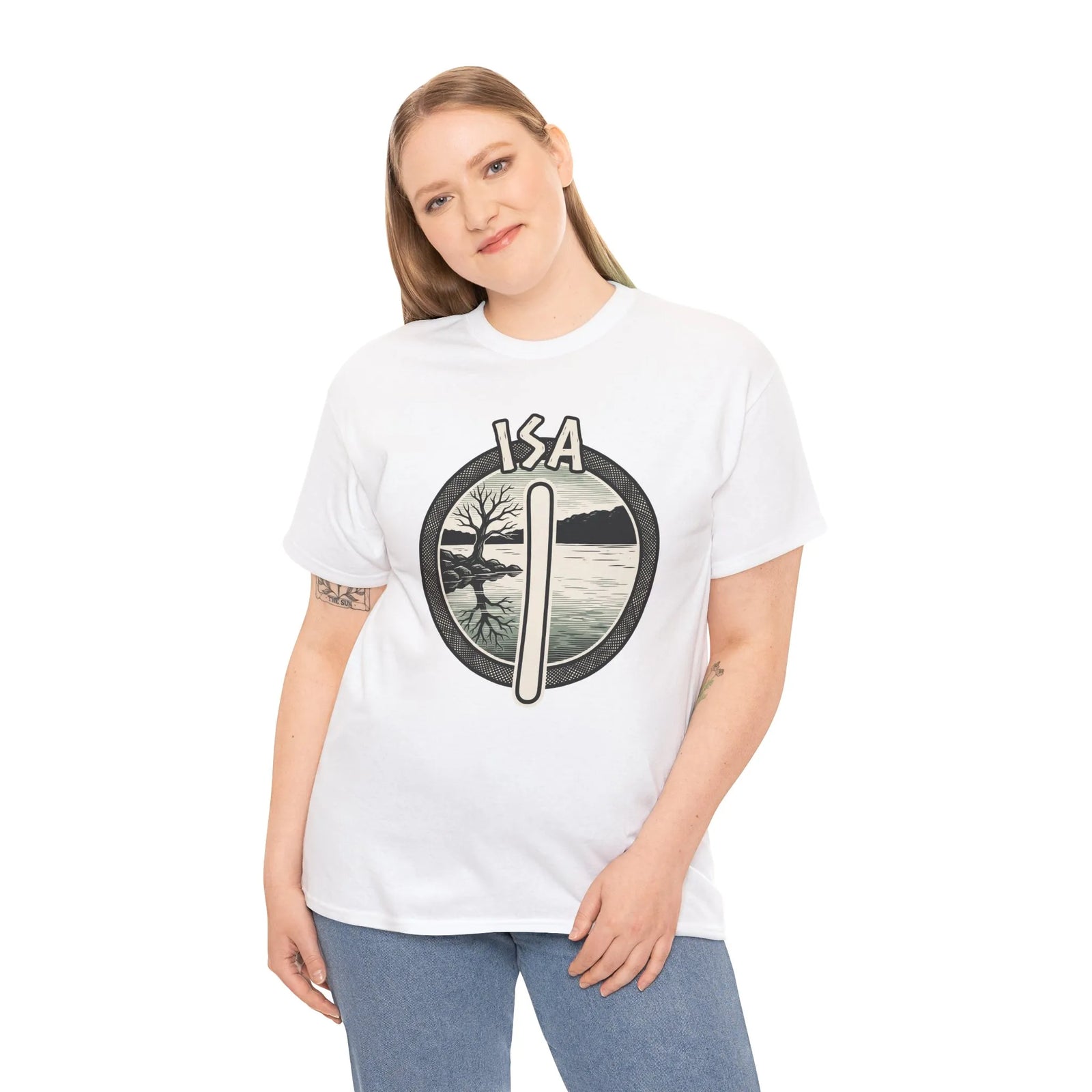 Isa Rune Ice Landscape T-Shirt - Heavy Cotton Classic Fit Crewneck - Unisex White
