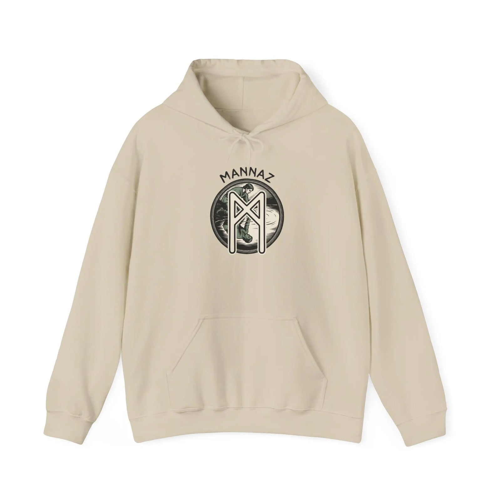 Mannaz Rune Symbol Graphic Hoodie - Heavy Blend Fleece Pullover - Unisex White