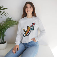 8-Bit Pixel Gaming Cats Sweatshirt - Heavy Blend Fleece Crewneck - Unisex White