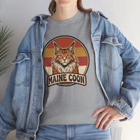 Maine Coon Retro 70s Sunset T-Shirt - Heavy Cotton Classic Fit Tee - Unisex White