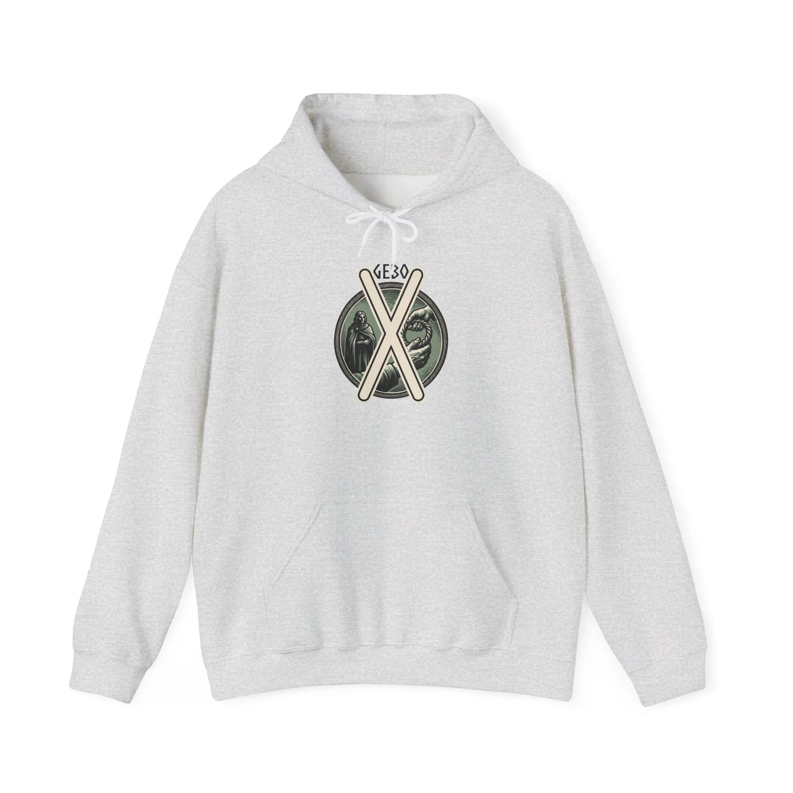 Gebo Rune Gift Exchange Hoodie - Heavy Blend Fleece Pullover - Unisex White