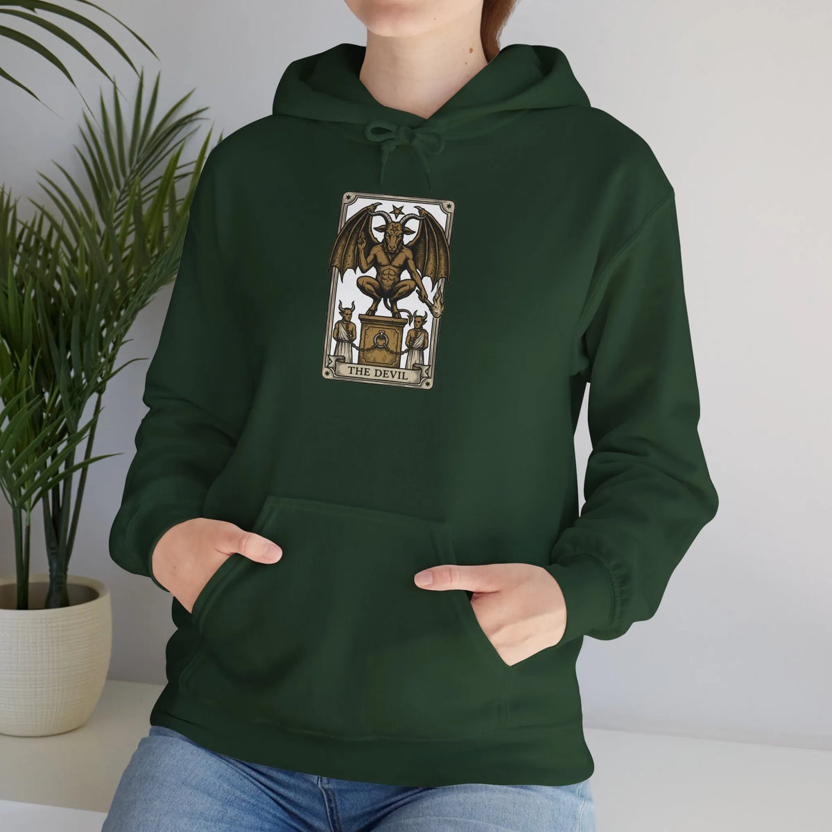The Devil Tarot Card Graphic Hoodie - Heavy Blend Cotton-Poly Fleece - Unisex White