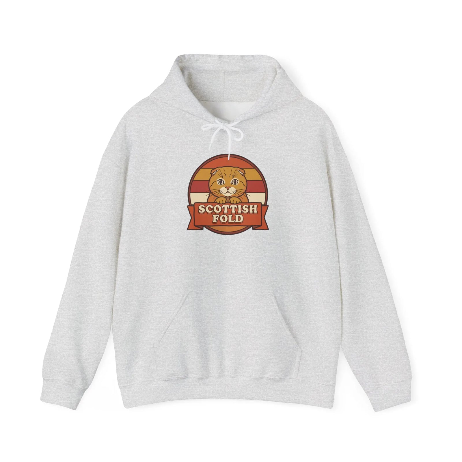 Scottish Fold Retro Sunset Hoodie - Heavy Blend Cotton-Poly Pullover - Unisex White