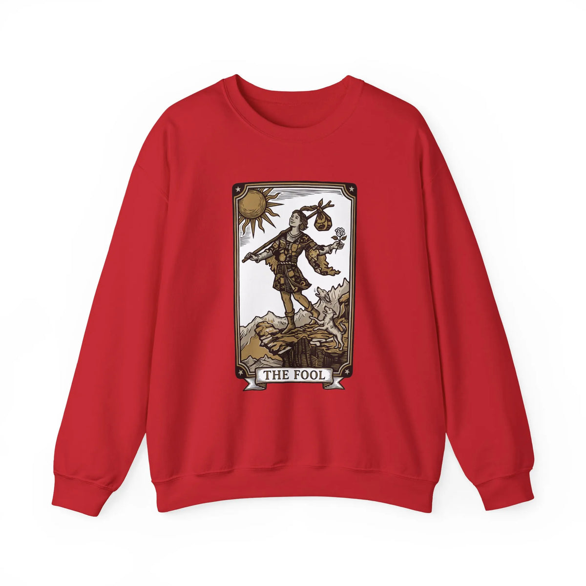 The Fool Tarot Card Graphic Sweatshirt - Heavy Blend Crewneck Fleece - Unisex White
