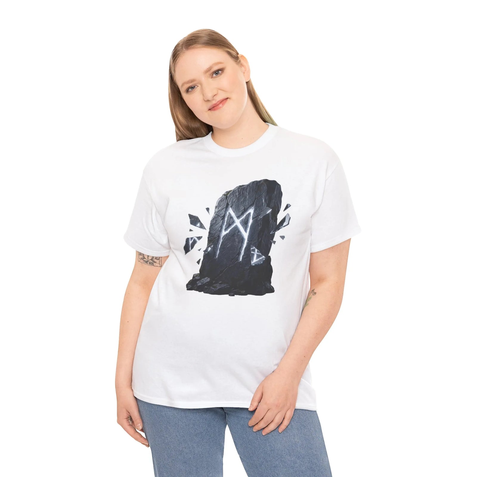 Mannaz Rune Humanity T-Shirt - Heavy Cotton Classic Fit Tee - Unisex White