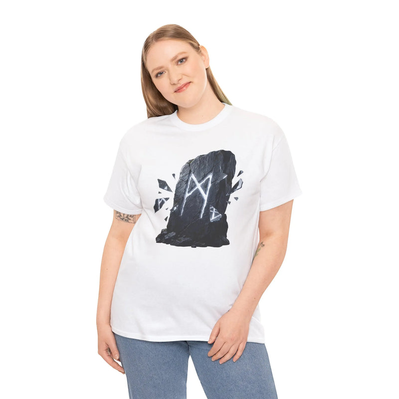 Mannaz Rune Humanity T-Shirt - Heavy Cotton Classic Fit Tee - Unisex White