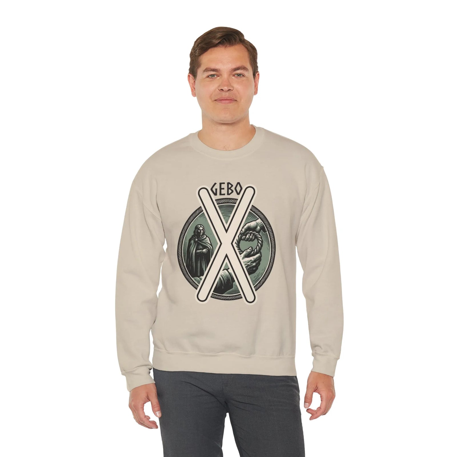 Gebo Rune Gift Cycle Graphic Sweatshirt - Heavyweight Cotton Blend Crewneck - Unisex White