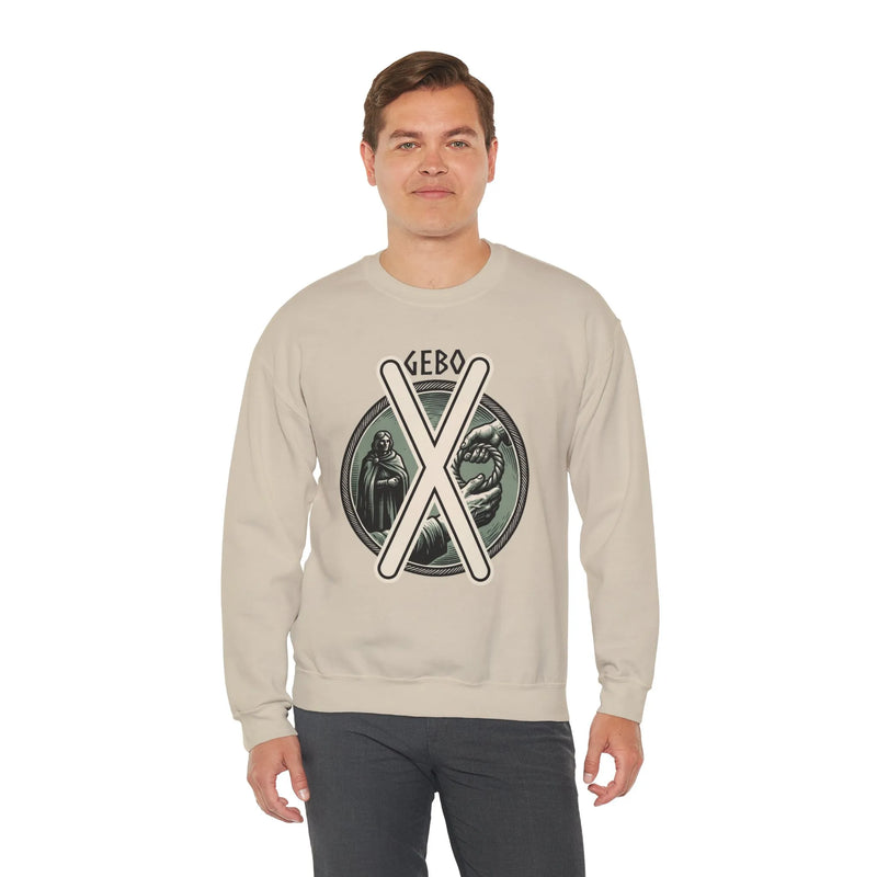 Gebo Rune Gift Cycle Graphic Sweatshirt - Heavyweight Cotton Blend Crewneck - Unisex White