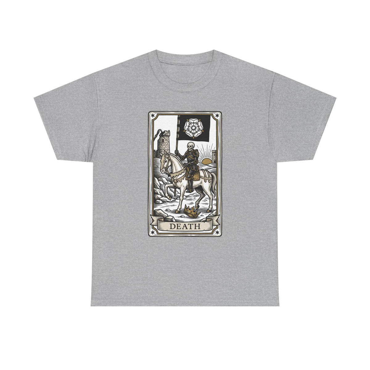 Death Tarot Card Knight Graphic T-Shirt - Heavyweight 100% Cotton Classic Fit Tee - Unisex White