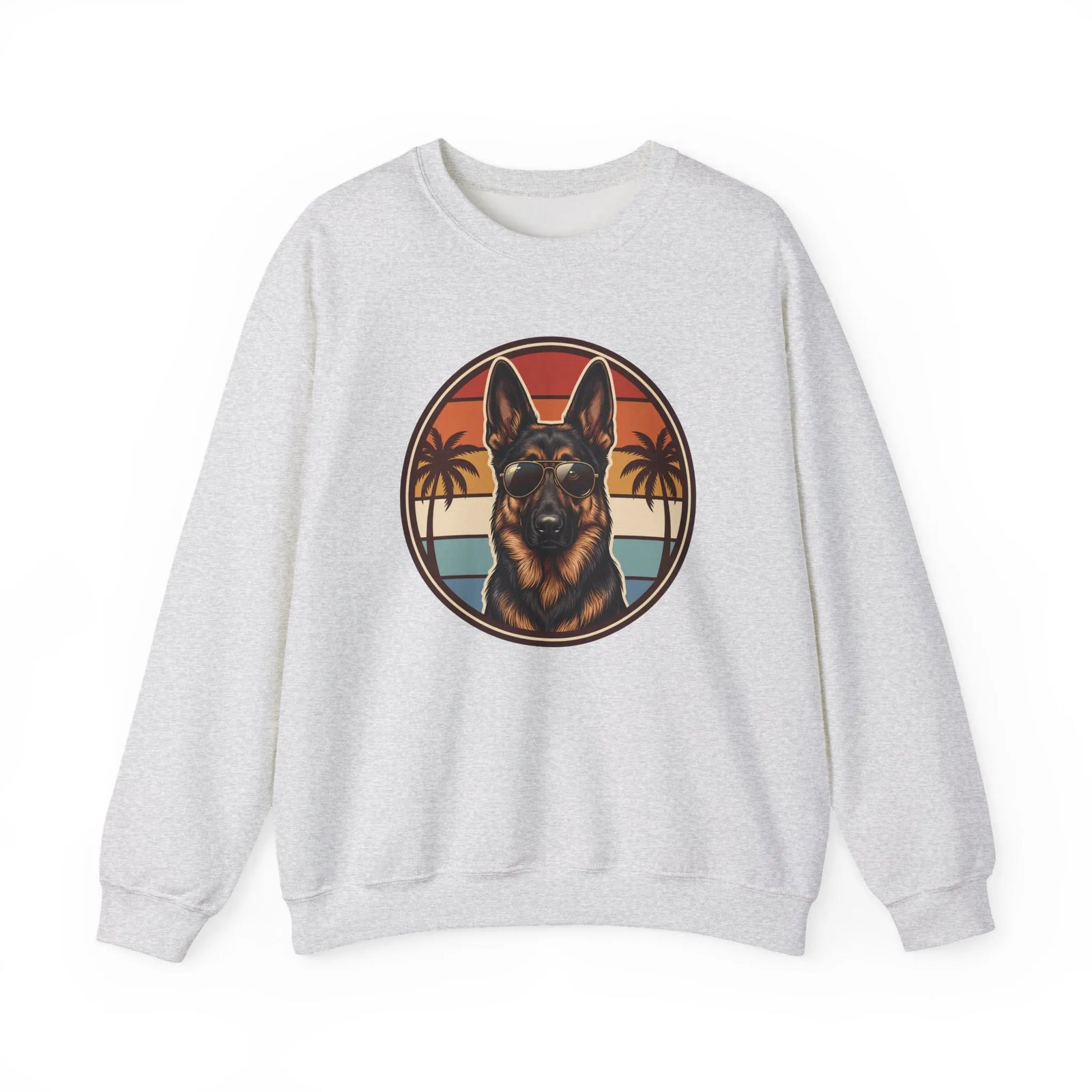 German Shepherd 70s Sunset Aviators Sweatshirt - Heavy Blend Cotton-Poly Crewneck - Unisex White
