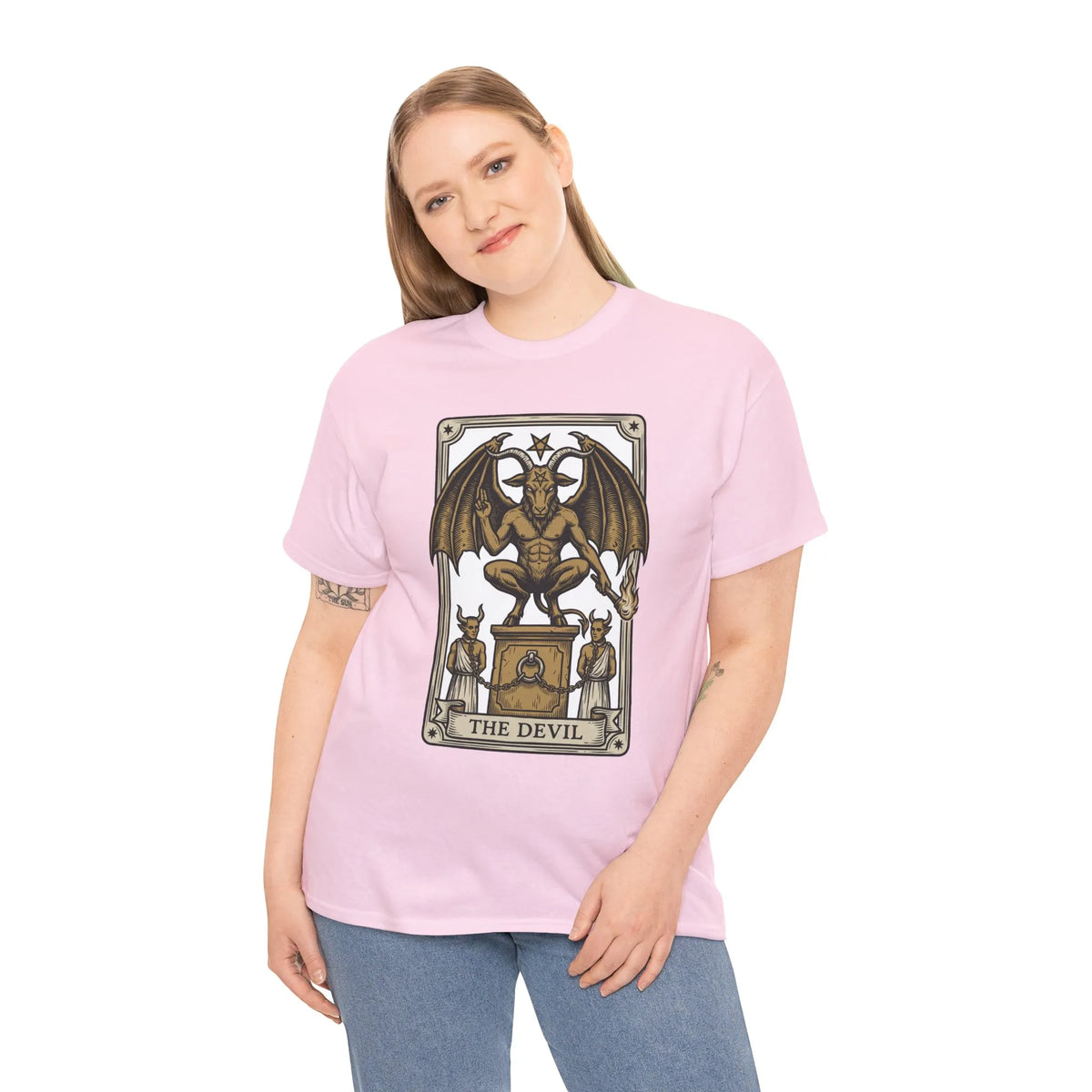 The Devil Tarot Card Graphic T-Shirt - Heavy Cotton Classic Fit Tee - Unisex White
