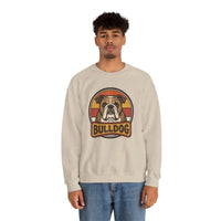 Retro 70s Sunset Bulldog Sweatshirt - Heavy Blend Cotton-Poly Crewneck - Unisex White