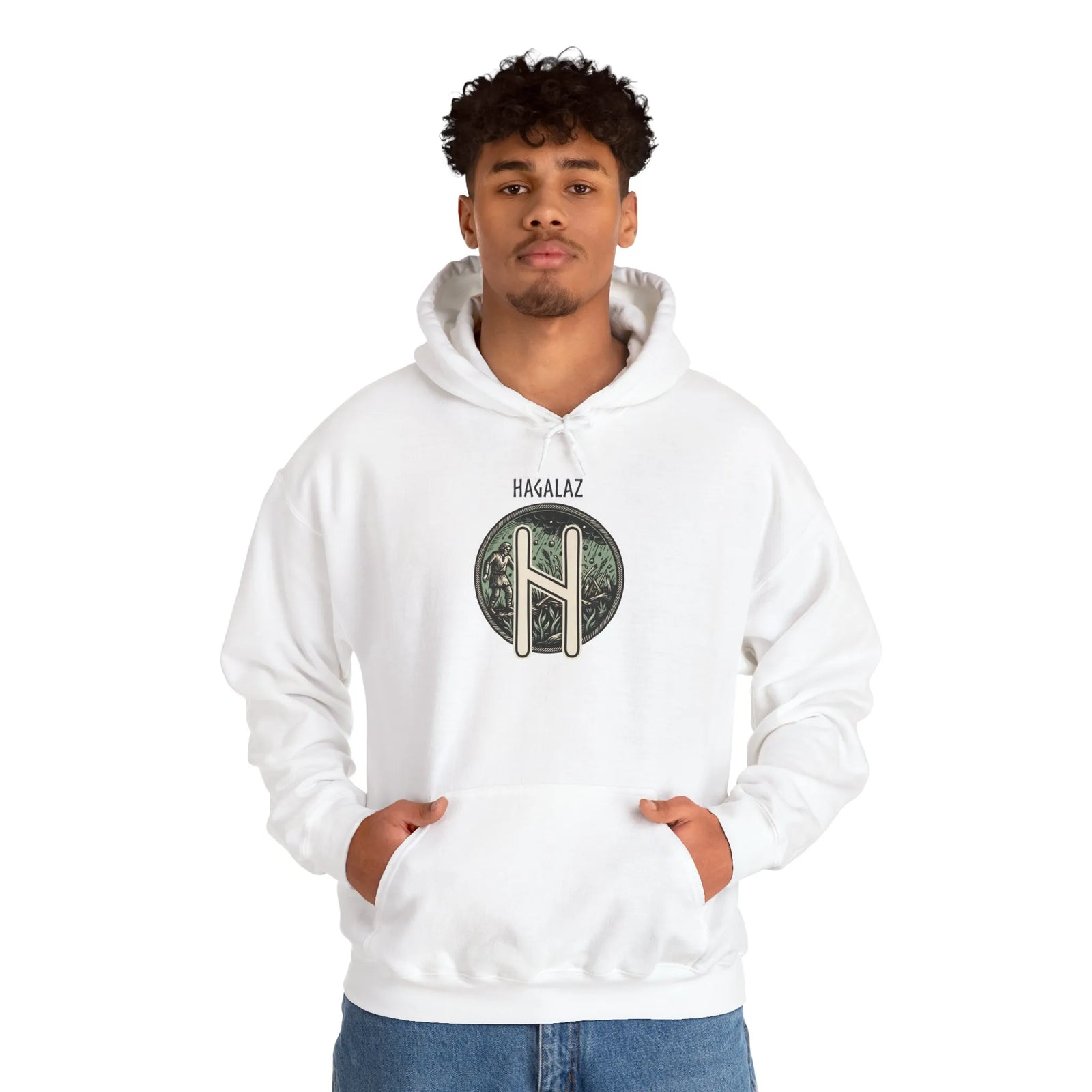 Hagalaz Rune Symbol Hoodie - Soft Heavy Blend Fleece Pullover - Unisex White
