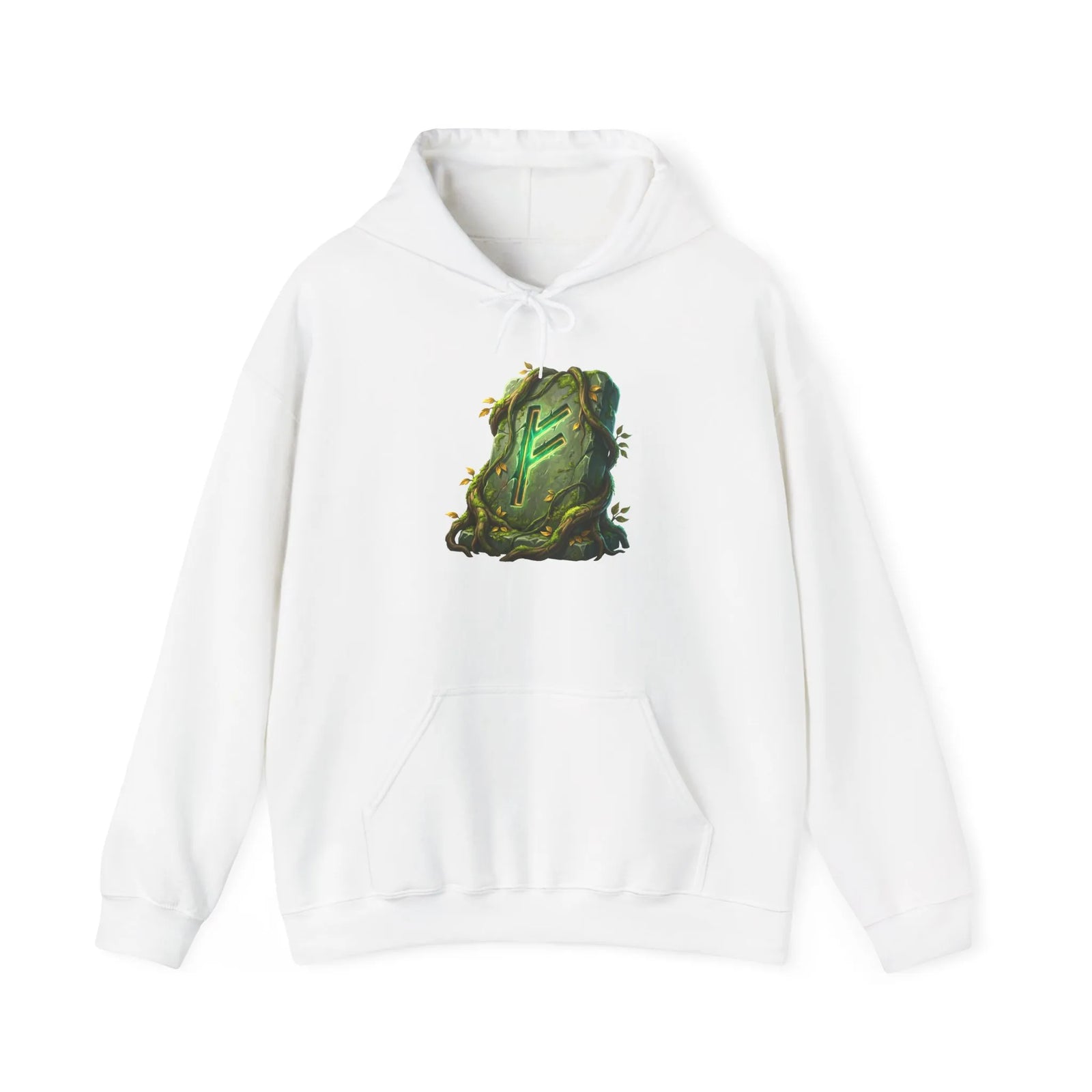 Fehu Rune Norse Symbol Hoodie - Soft Cotton Blend Pullover - Unisex Off White