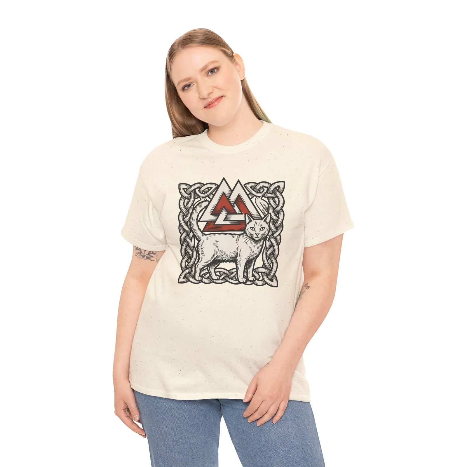 Valknut Cat Freyja's Sacred T-Shirt - Heavy Cotton Classic Fit Tee - Unisex White