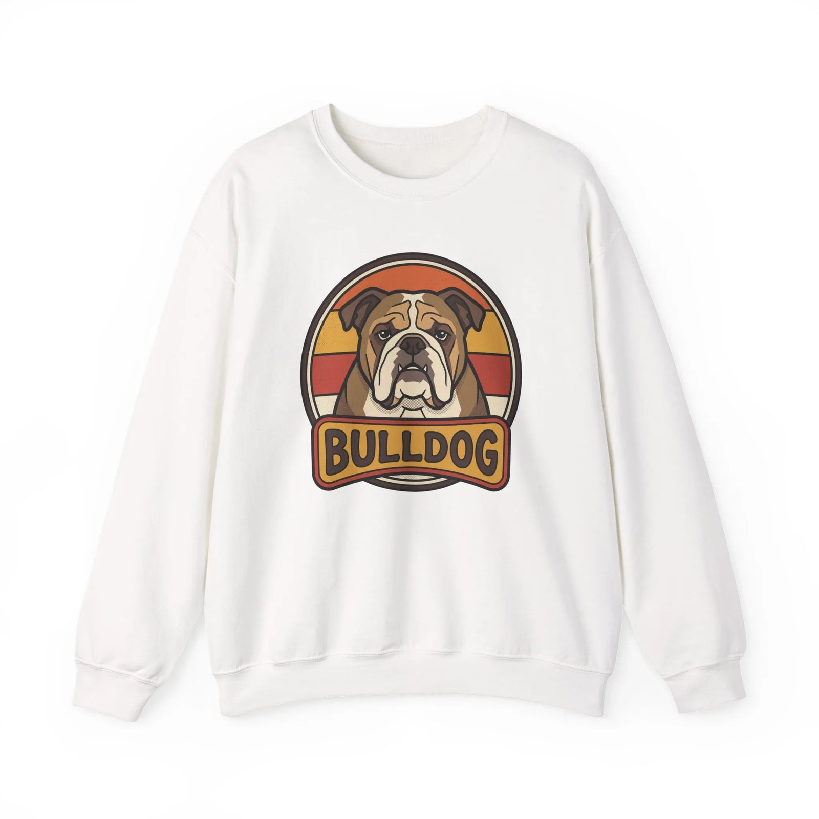 Retro 70s Sunset Bulldog Sweatshirt - Heavy Blend Cotton-Poly Crewneck - Unisex White
