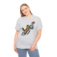 8-Bit Pixel Gaming Cats Graphic T-Shirt - Heavy Cotton Classic Fit Tee - Unisex White