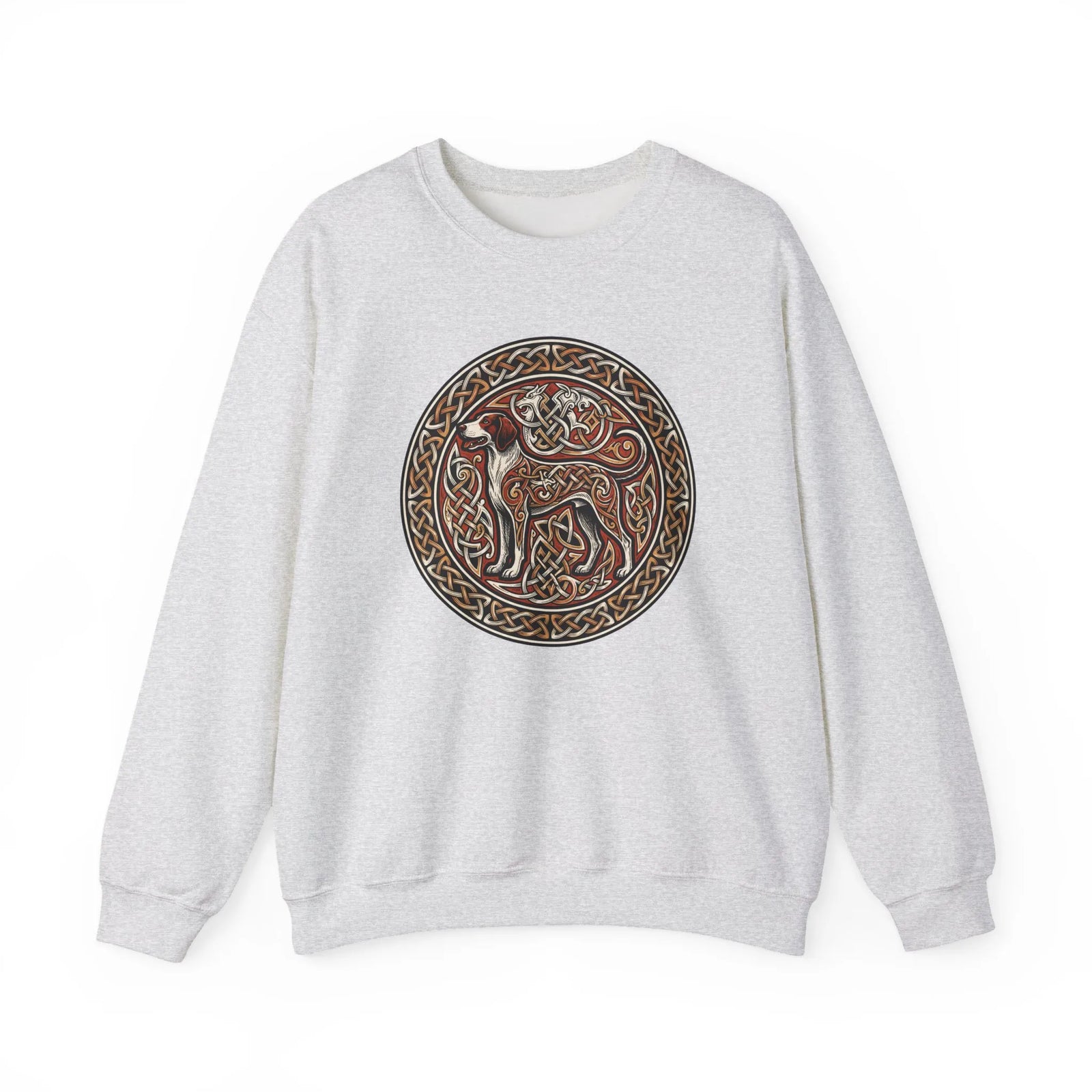 Norse Knotwork Hound Odin's Wolves Sweatshirt - Soft Durable Cotton Blend Crewneck - Unisex White