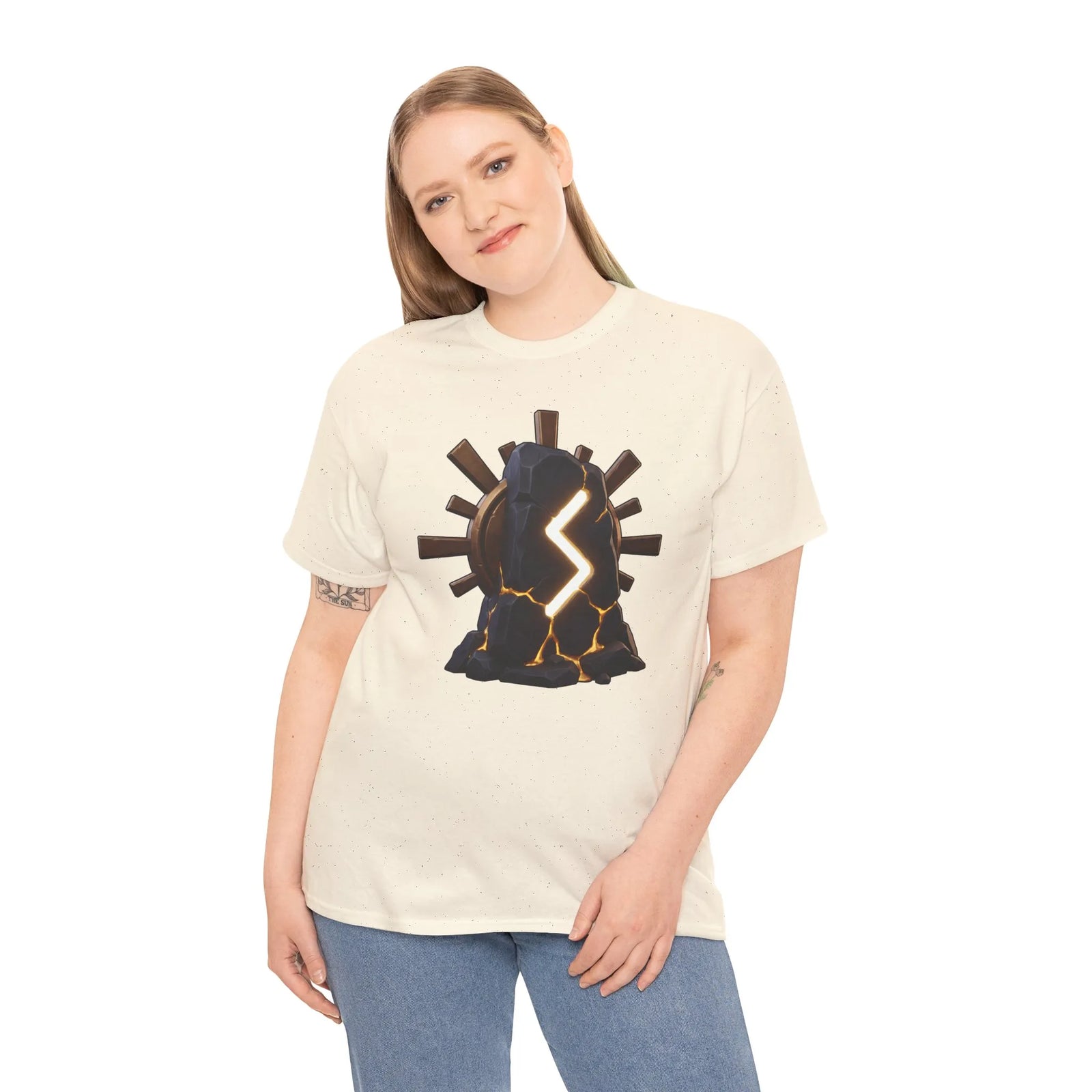 Sowulo Sun Ray Rune Graphic T-Shirt - Heavy Cotton Classic Fit Crewneck - Unisex White