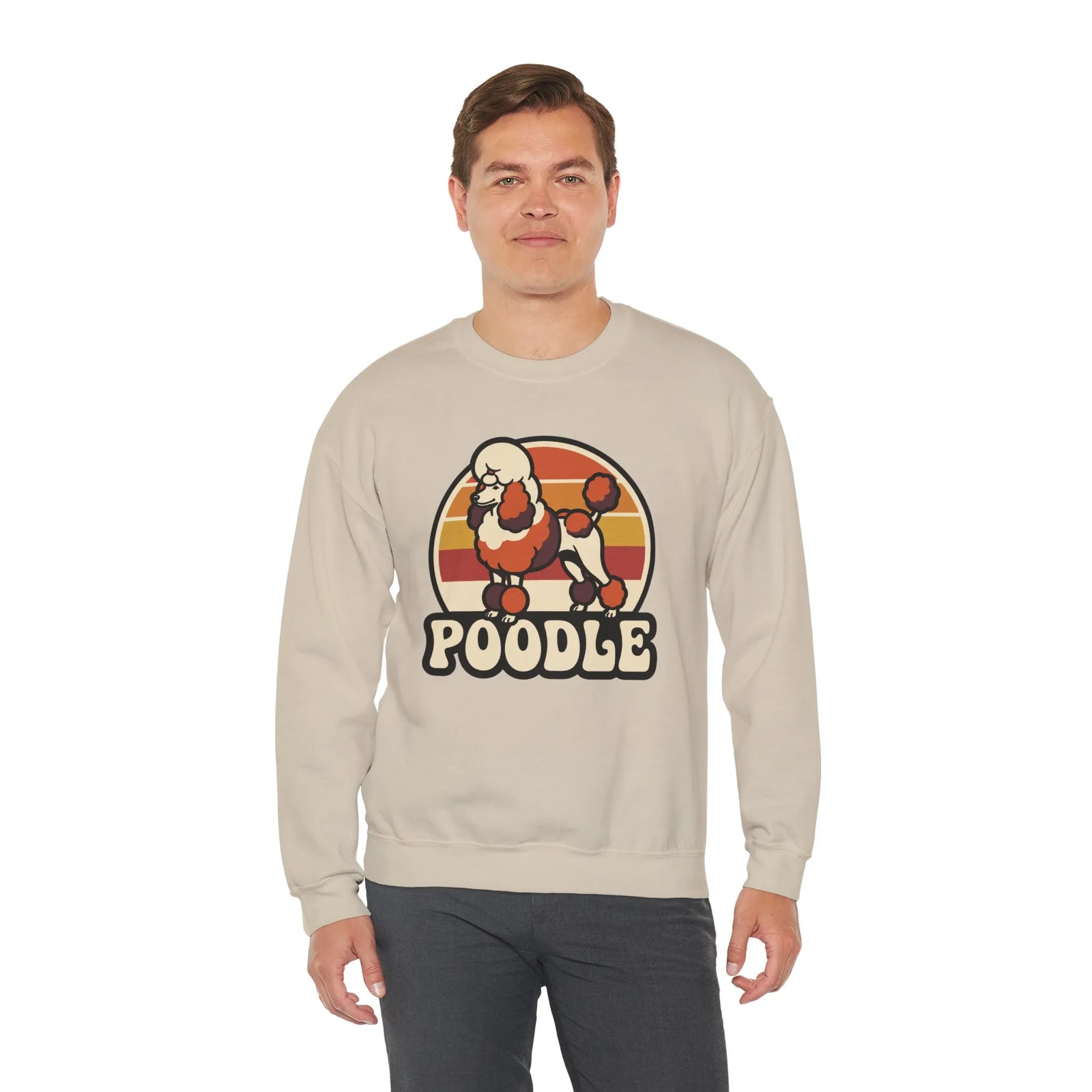 Poodle Retro 70s Sunset Sweatshirt - Heavy Blend Fleece Crewneck - Unisex White