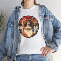 Calico Cool Cat Sunset Aviator T-Shirt - Heavy Cotton Classic Fit Tee - Unisex White