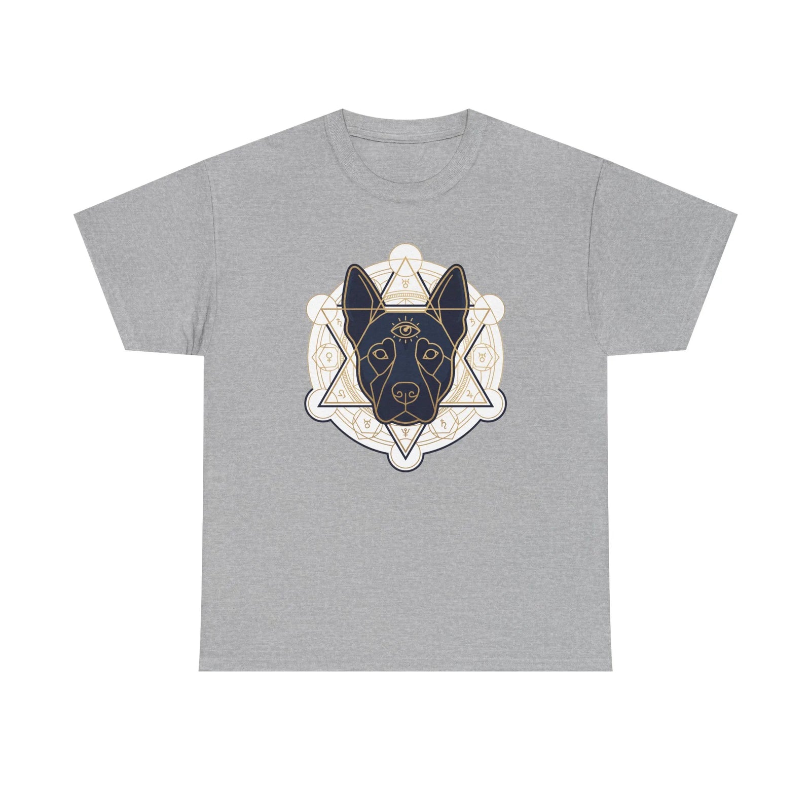Third Eye Spirit Dog Sacred Geometry T-Shirt - Heavyweight Cotton Classic Fit Tee - Unisex White