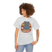 British Shorthair Retro Sunset T-Shirt - Heavyweight Cotton Classic Tee - Unisex White