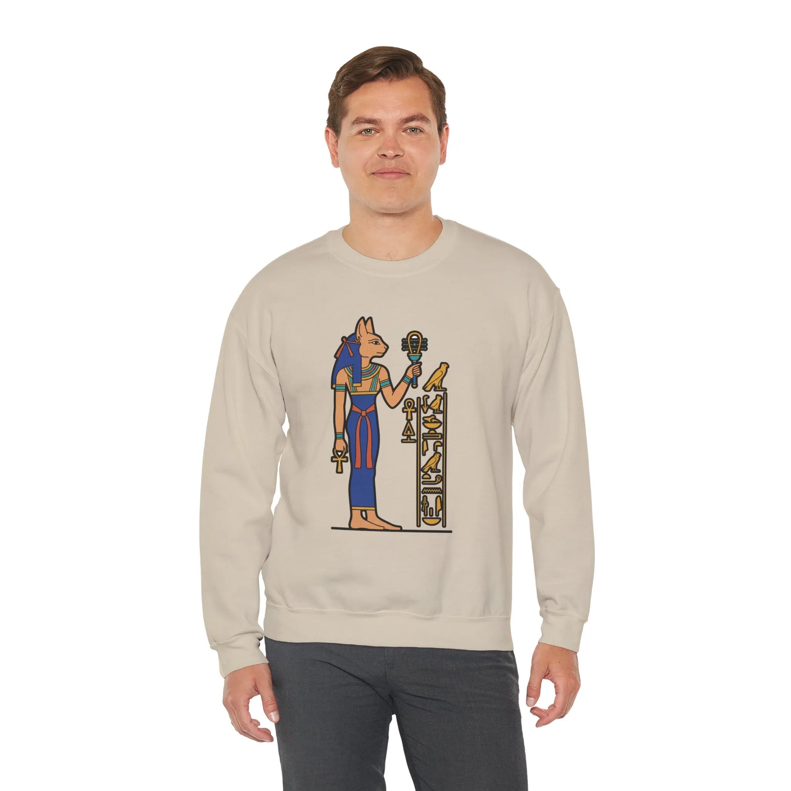Bastet Sphynx Egyptian Cat Sweatshirt - Heavy Blend Fleece Crewneck - Unisex Ash Gray