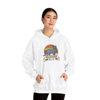 Russian Blue Cat Retro Sunset Hoodie - Heavy Blend Cotton Blend Pullover - Unisex White