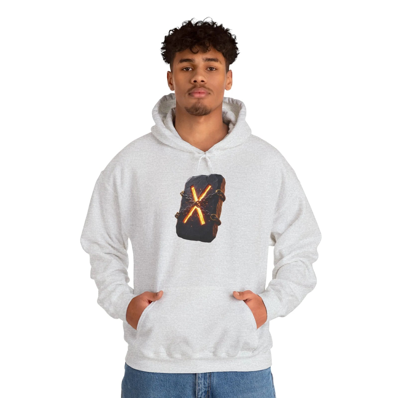 Gebo Rune Symbol Hoodie - Cozy Cotton Blend Fleece Pullover - Unisex White