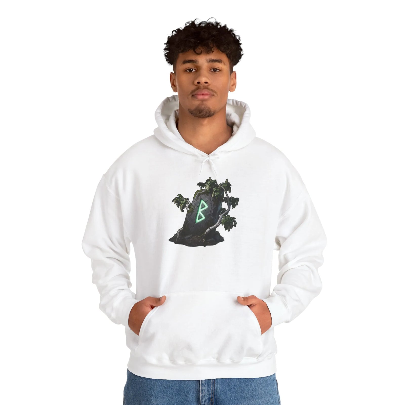 Berkana Birch Rune Graphic Hoodie - Soft Cotton-Poly Blend Pullover - Unisex White