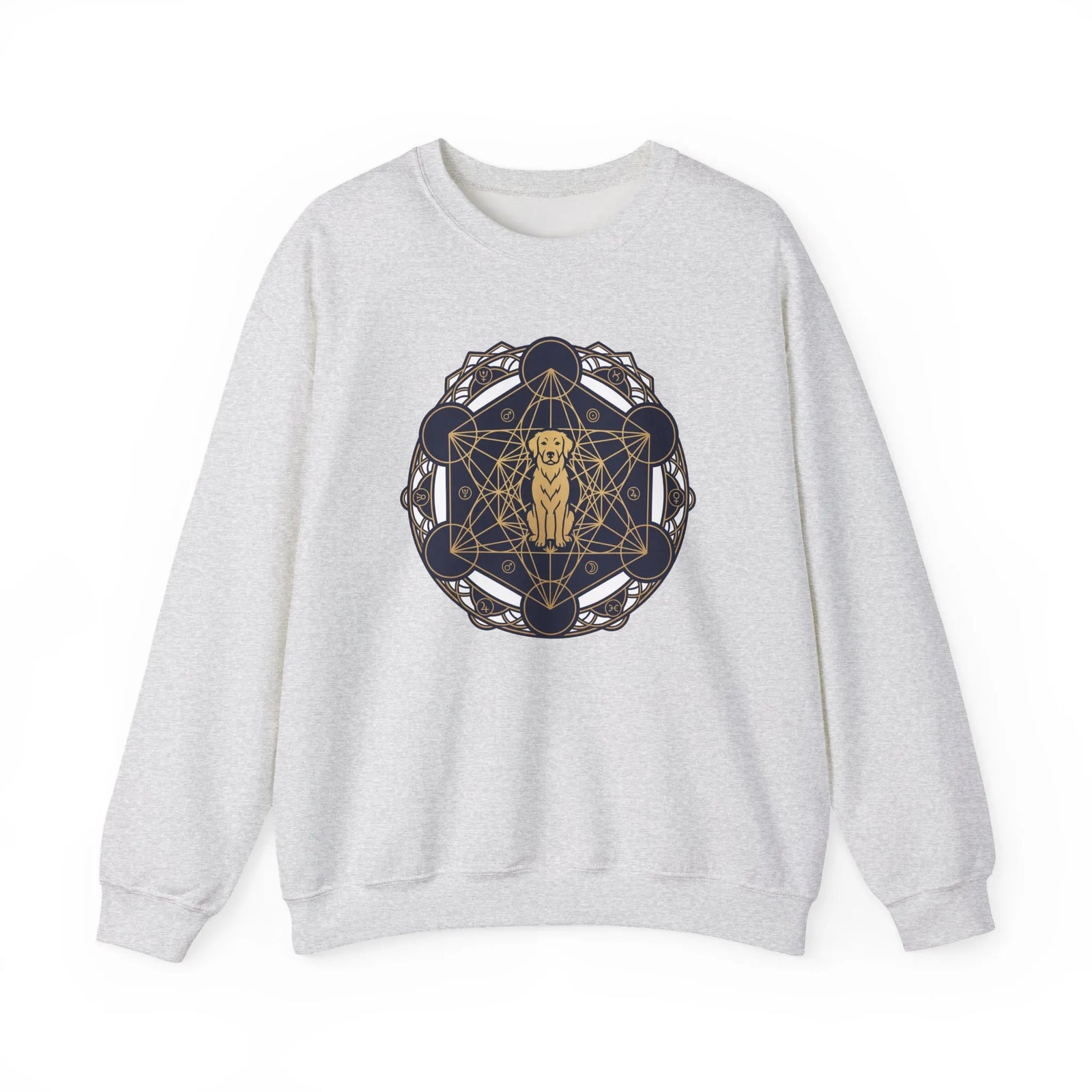 Metatron's Hound Sacred Geometry Sweatshirt - Heavy Blend Cotton-Poly Crewneck - Unisex White