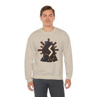 Sowulo Rune Sun Graphic Sweatshirt - Classic Fit Fleece Crewneck - Unisex White