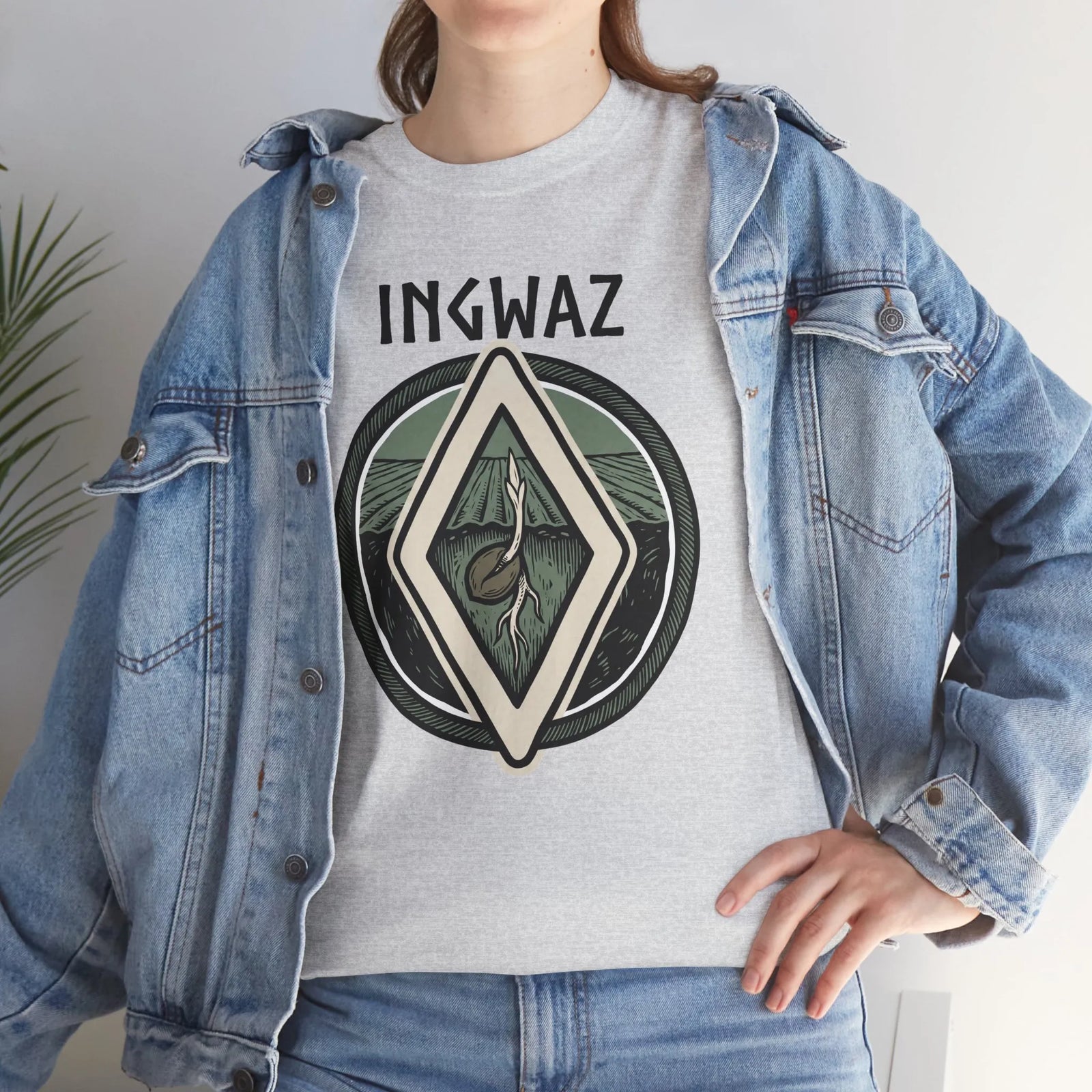 Ingwaz Seed Rune Graphic T-Shirt - Heavy Cotton Classic Fit Tee - Unisex White