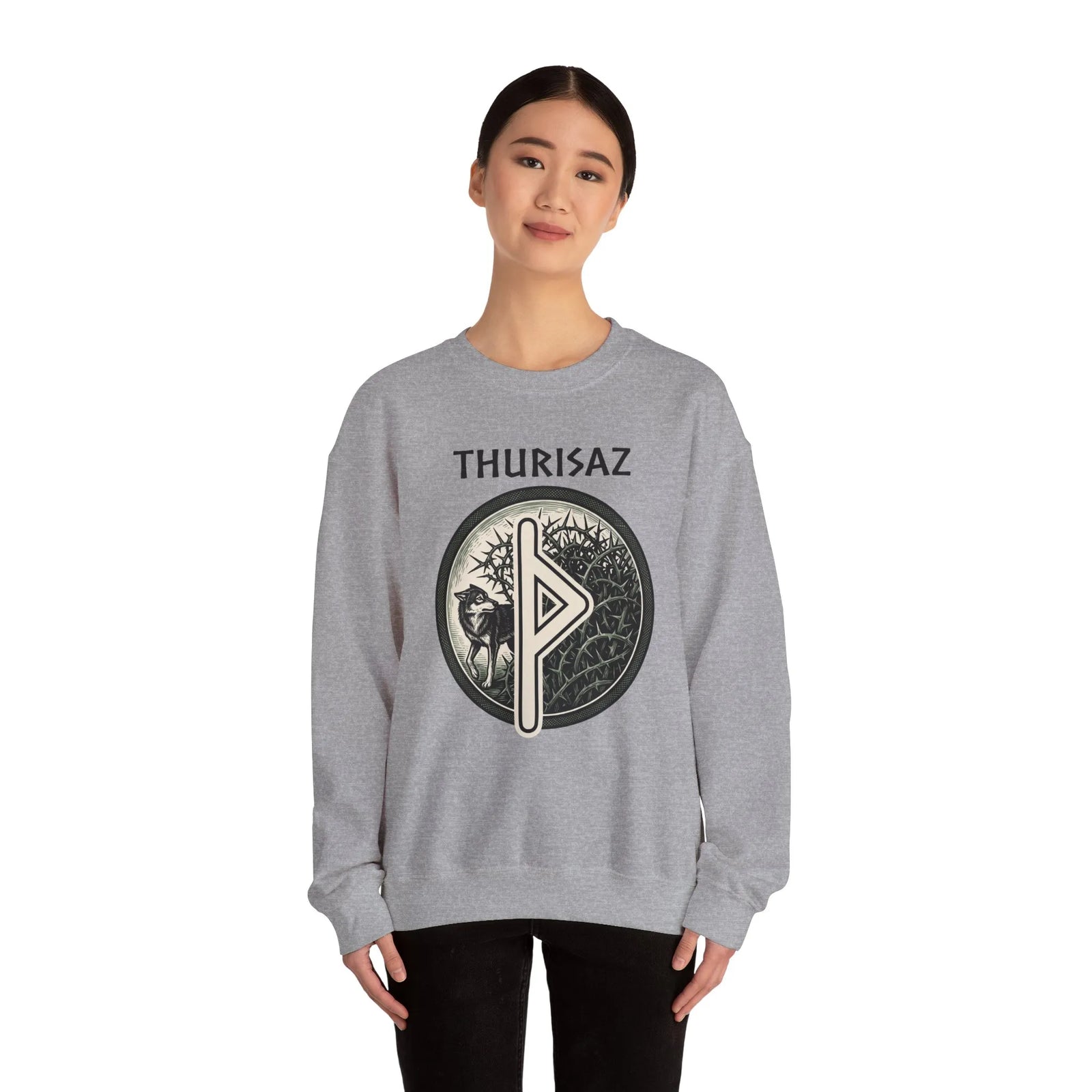 Norse Thurisaz Rune Wolf Sweatshirt - Heavy Blend Fleece Crewneck - Unisex Off White