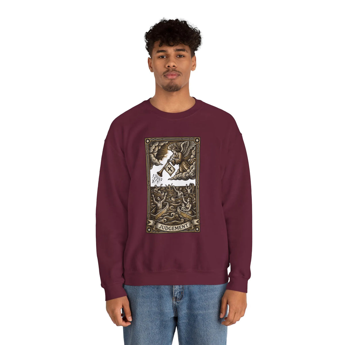Judgement Tarot Card Graphic Sweatshirt - Heavy Blend Classic Fit Crewneck - Unisex White