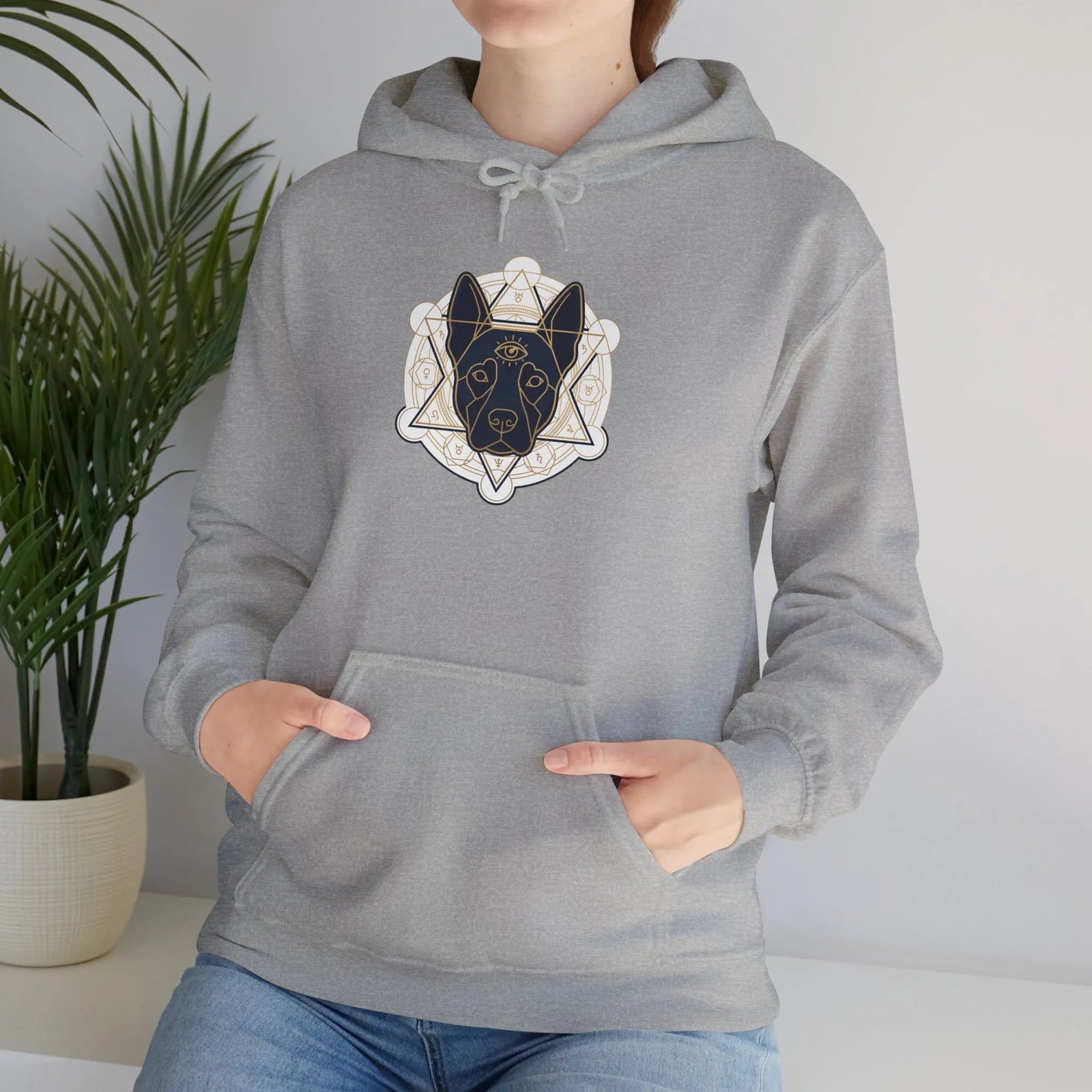 Third Eye Sacred Geometry Spirit Dogs Hoodie - Heavy Blend Fleece Pullover - Unisex White