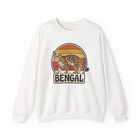 Bengal Cat Retro Sunset Sweatshirt - Classic Fit Heavy Blend Crewneck - Unisex White