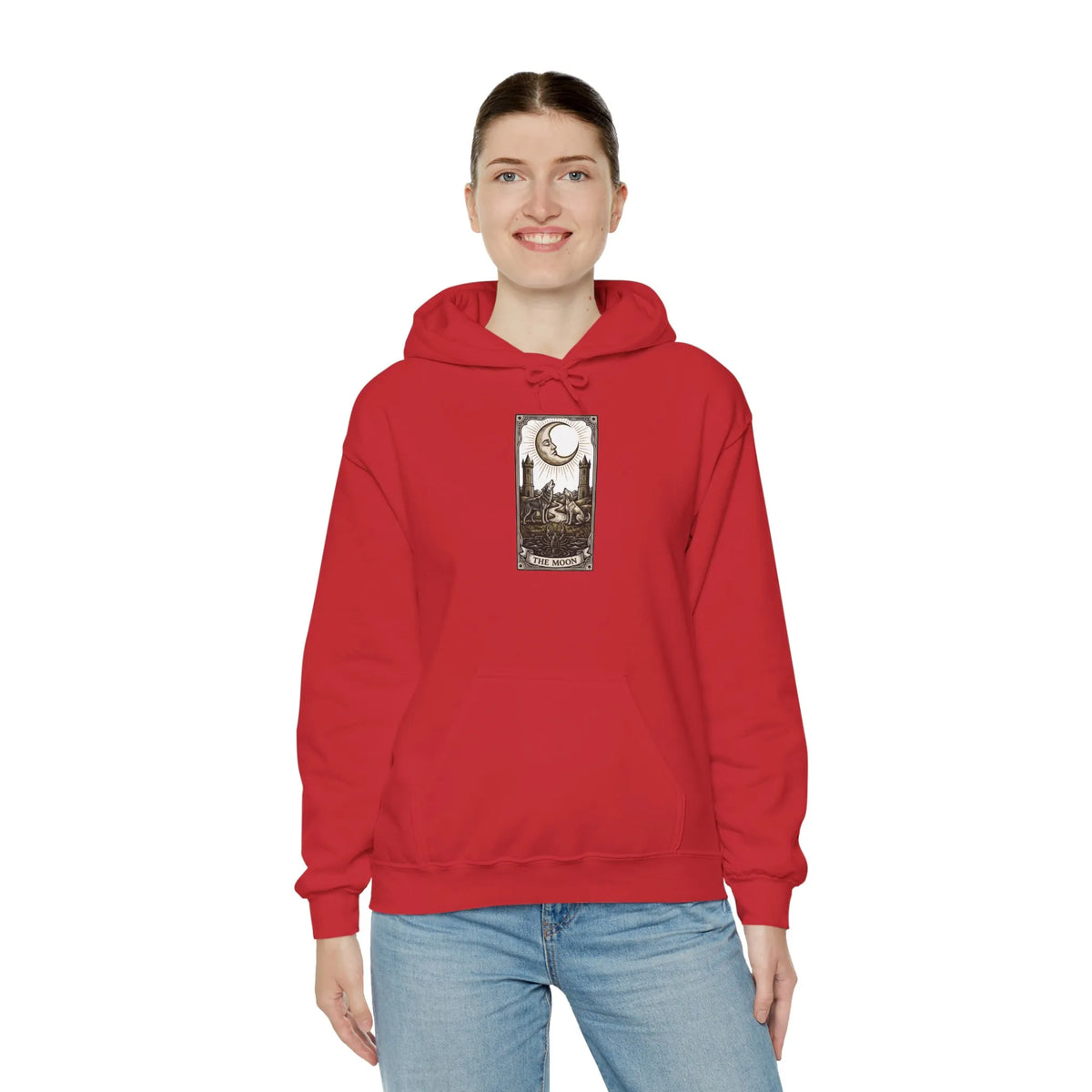 Moon Tarot Card Graphic Hoodie - Soft Fleece Blend Pullover - Unisex Ash