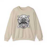 Heavy Metal Rocker Cats Drummer Sweatshirt - Heavy Blend Cotton Blend Crewneck - Unisex White