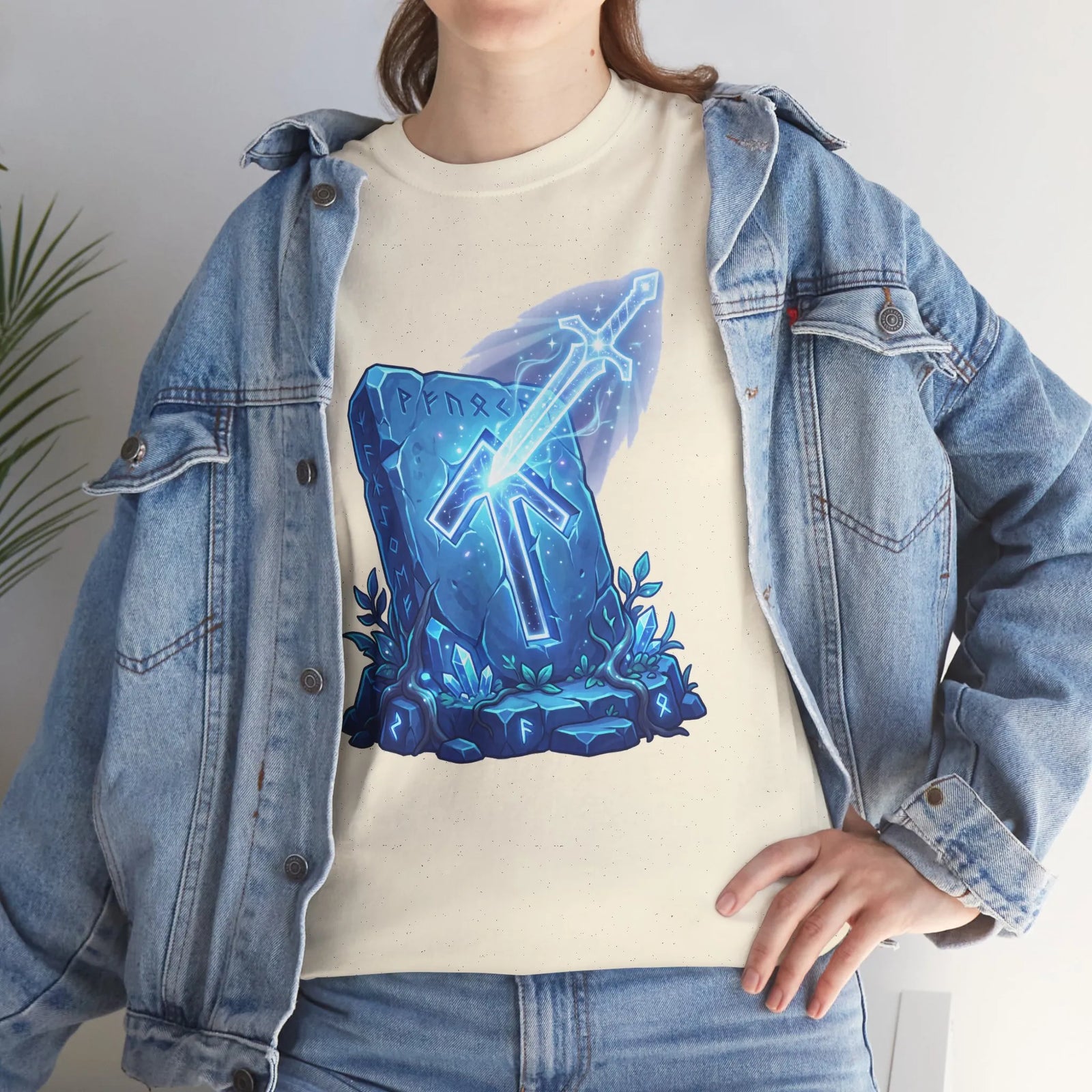 Tiwaz Tyr Sky Sword Graphic T-Shirt - Heavy Cotton Classic Fit Tee - Unisex White