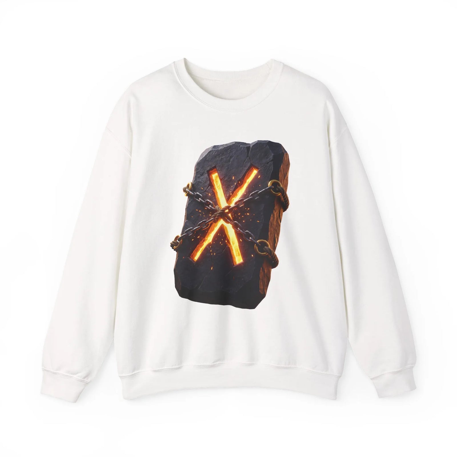Gebo Rune Stone Graphic Sweatshirt - Medium Heavy Fleece Crewneck - Unisex White
