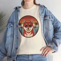 Shiba Inu Aviator Sunset T-Shirt - Heavy Cotton Classic Fit Tee - Unisex White