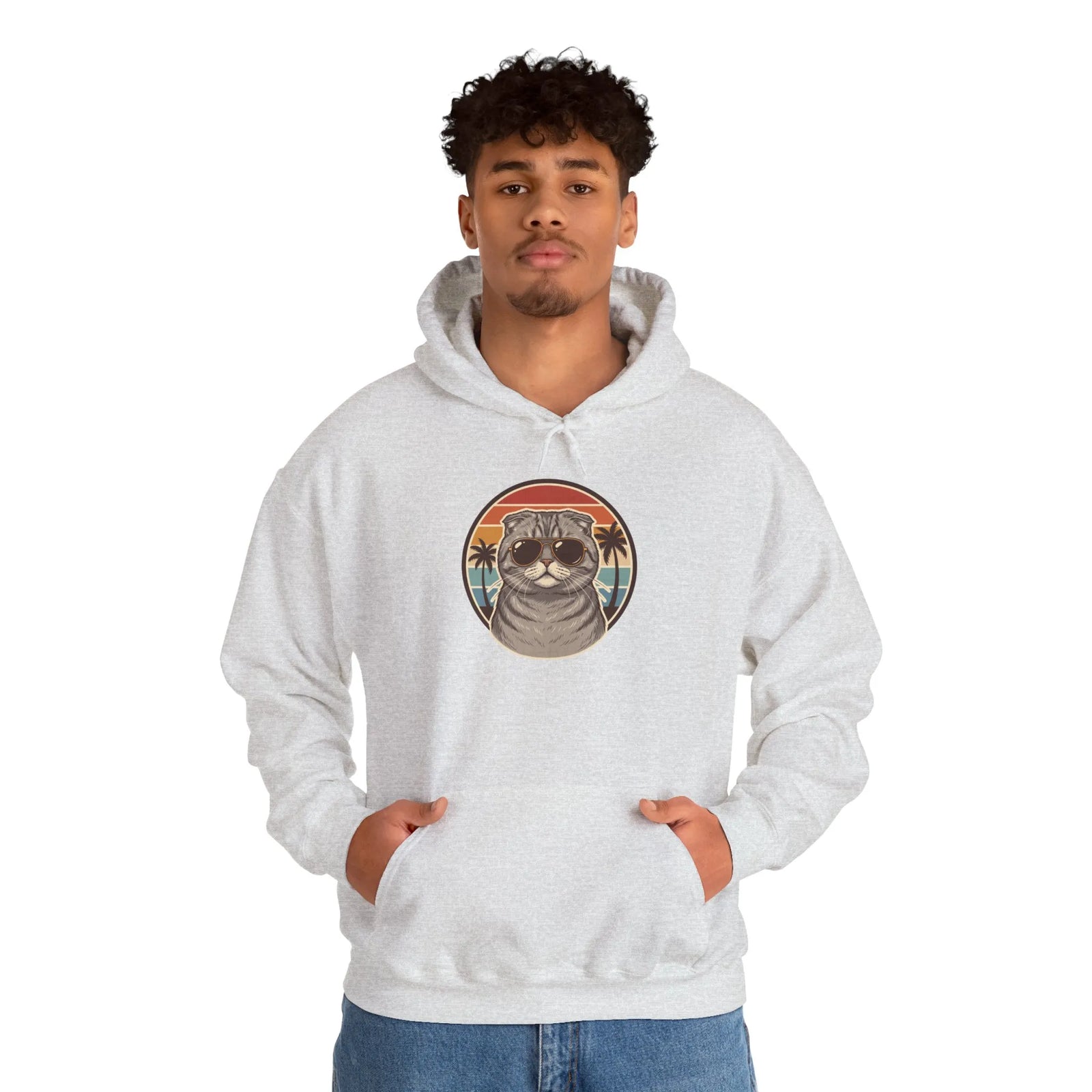 Scottish Fold Cool Cat Aviator Hoodie - Heavy Blend Cotton Poly Fleece - Unisex White