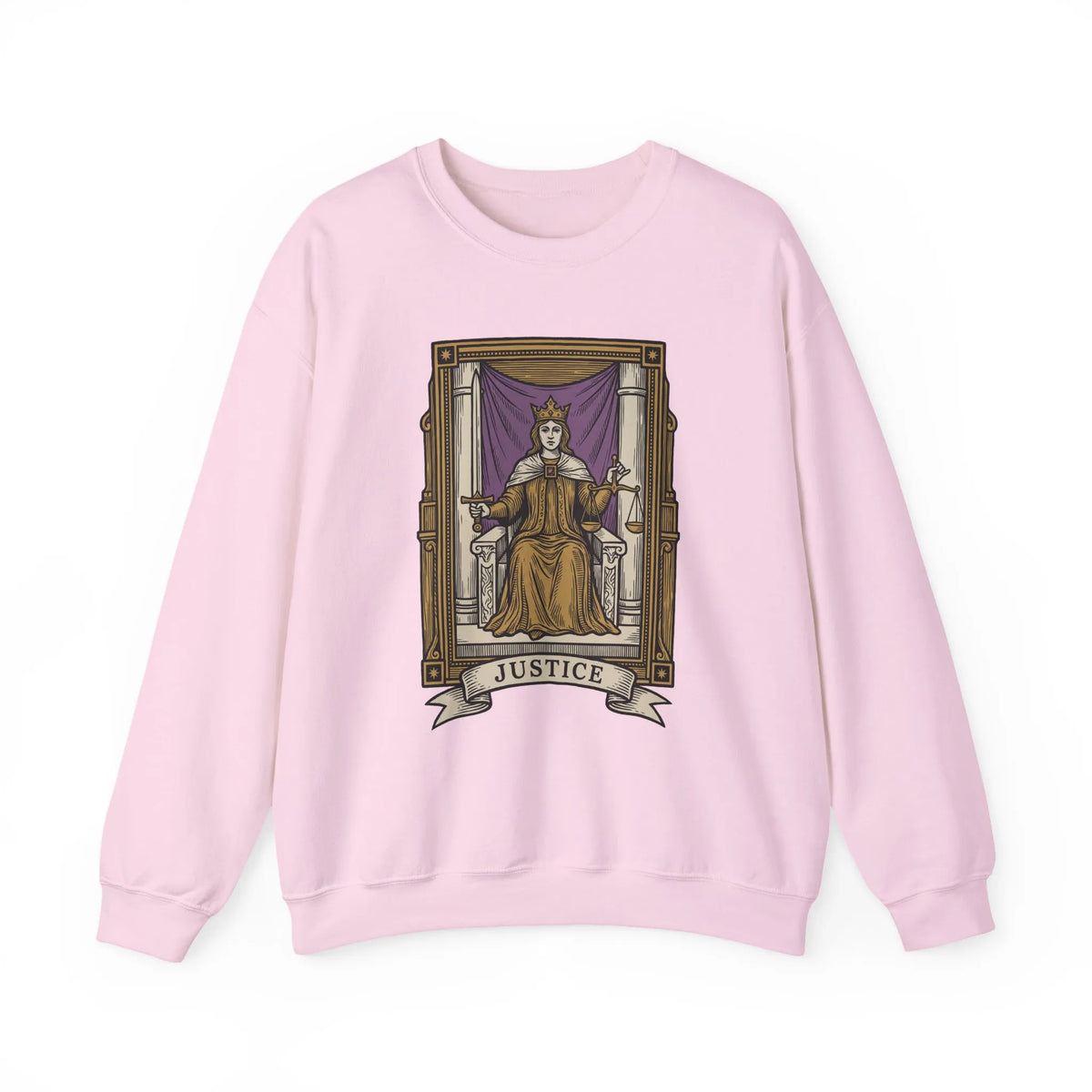 Justice Tarot Card Sweatshirt - Heavy Blend Cotton Poly Crewneck - Unisex White